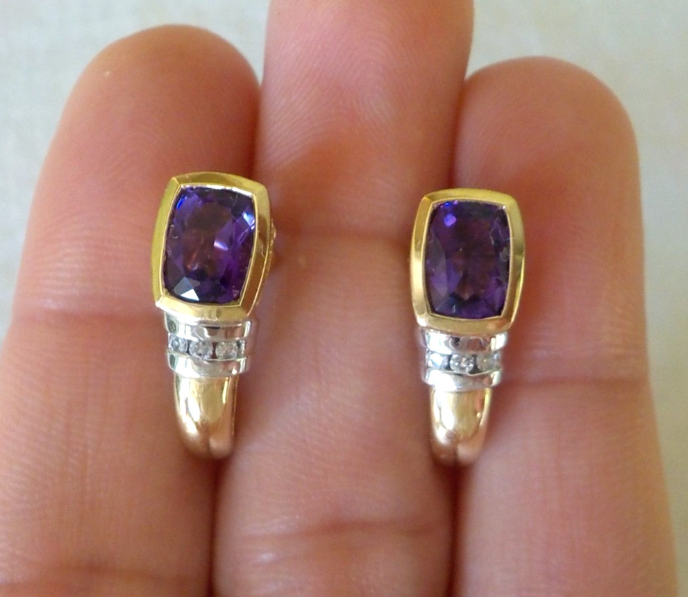 Stunning 14k Multi Gold Amethyst Diamond Earrings – 3.80 gms, 0.70 in, 1.66 ctw