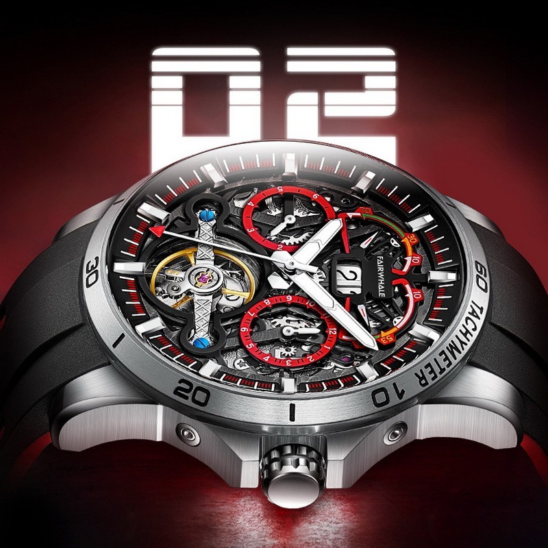MARK FAIRWHALE Men Tonneau Multifunction Tourbillon Mechanical Automatic Watch