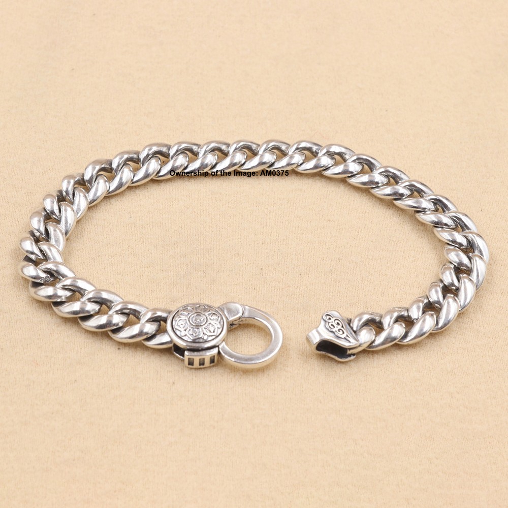 Pure S925 Sterling Silver Bracelet 9mm Curb Link Chain Bangle 7.1-8.7inch