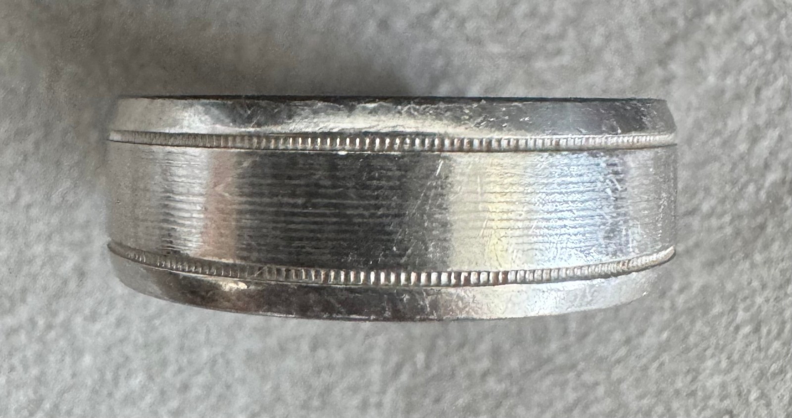 Turin Palladium Ring Satin Finish Center Dual Offset Milgrains – 7mm – Size 9.5