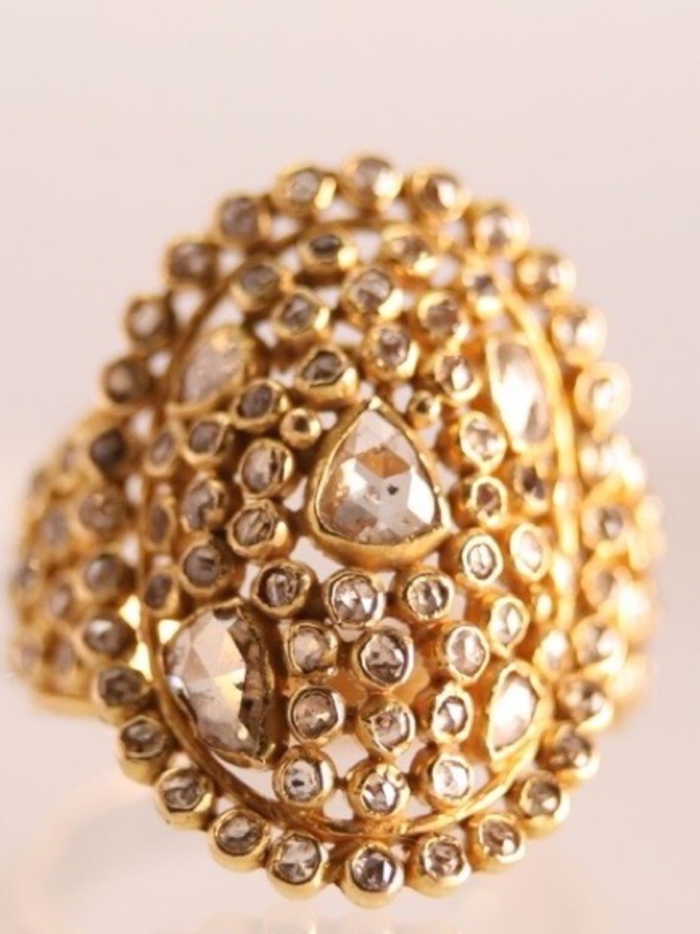 18k Gold Handmade Antique Polki Ring With iIregular Cut Diamonds.