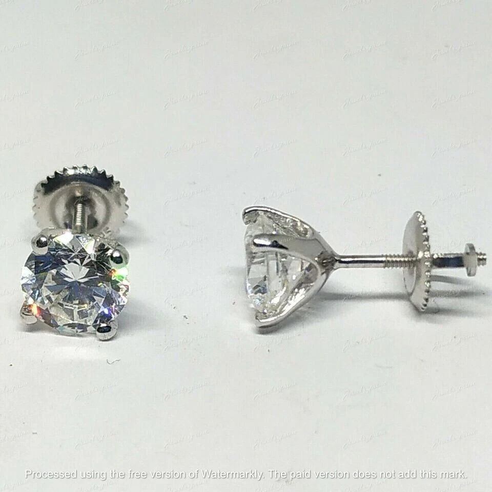 1.50t Round Lab Created Diamond Solitaire Stud Earrings 14K White Gold Finish