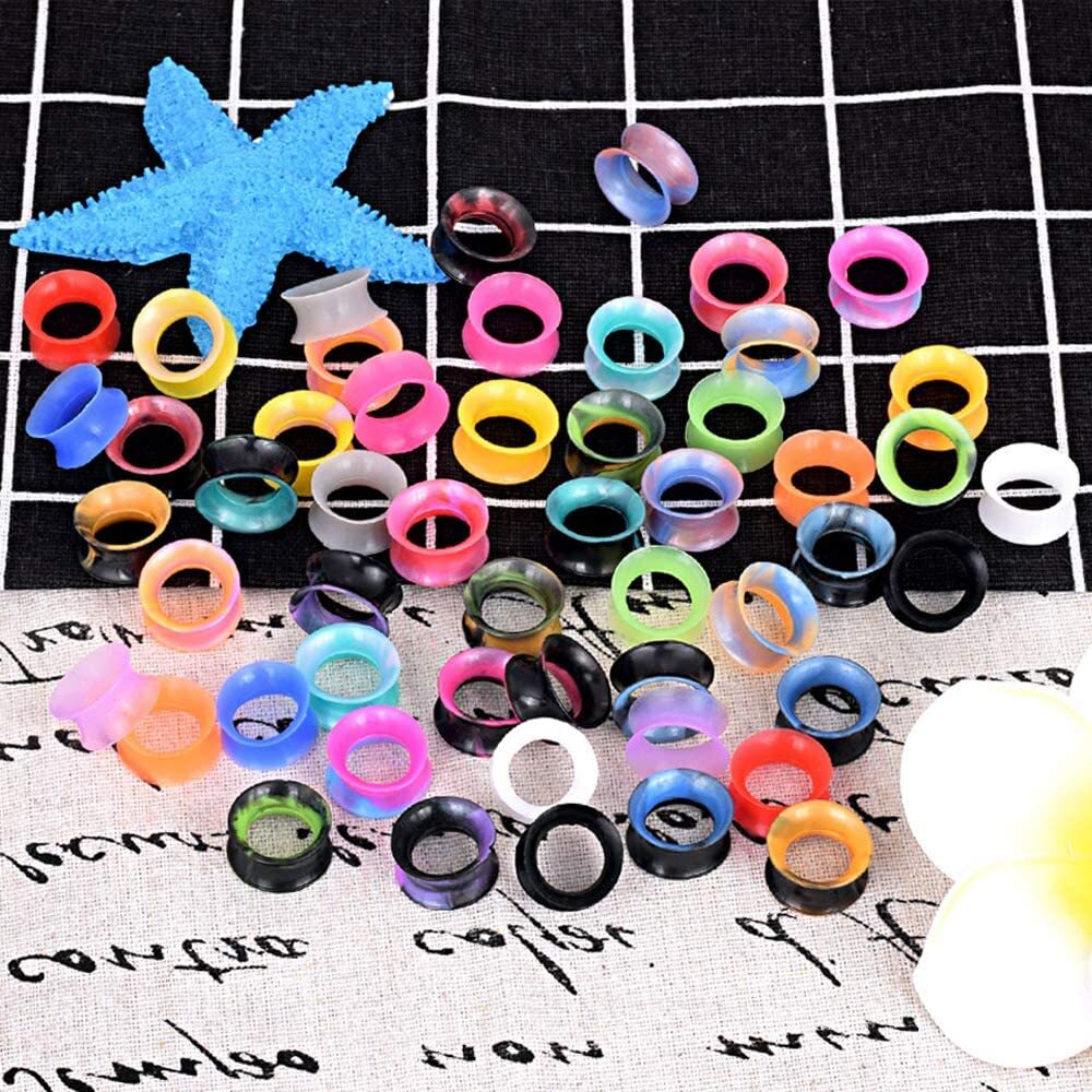 6Pcs Ear Plugs THIN Silicone Tunnels Soft Ear Skins Flexible Ear Gauges Piercing