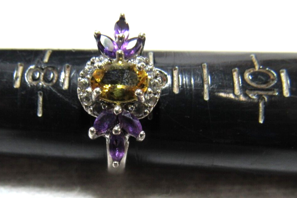 Gorgeous Bangkok Ratnaraj Sterling Silver Citrine Amethyst CZ Sz 8.75 Ring BBJ