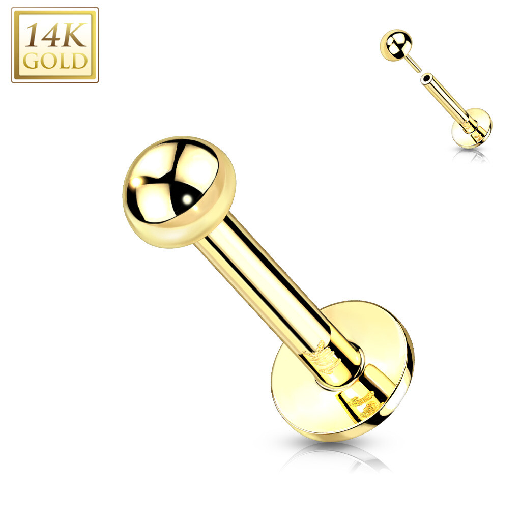 14K Solid Gold Dome Top Threadless Push In Labret Ear Cartilage Helix 16G