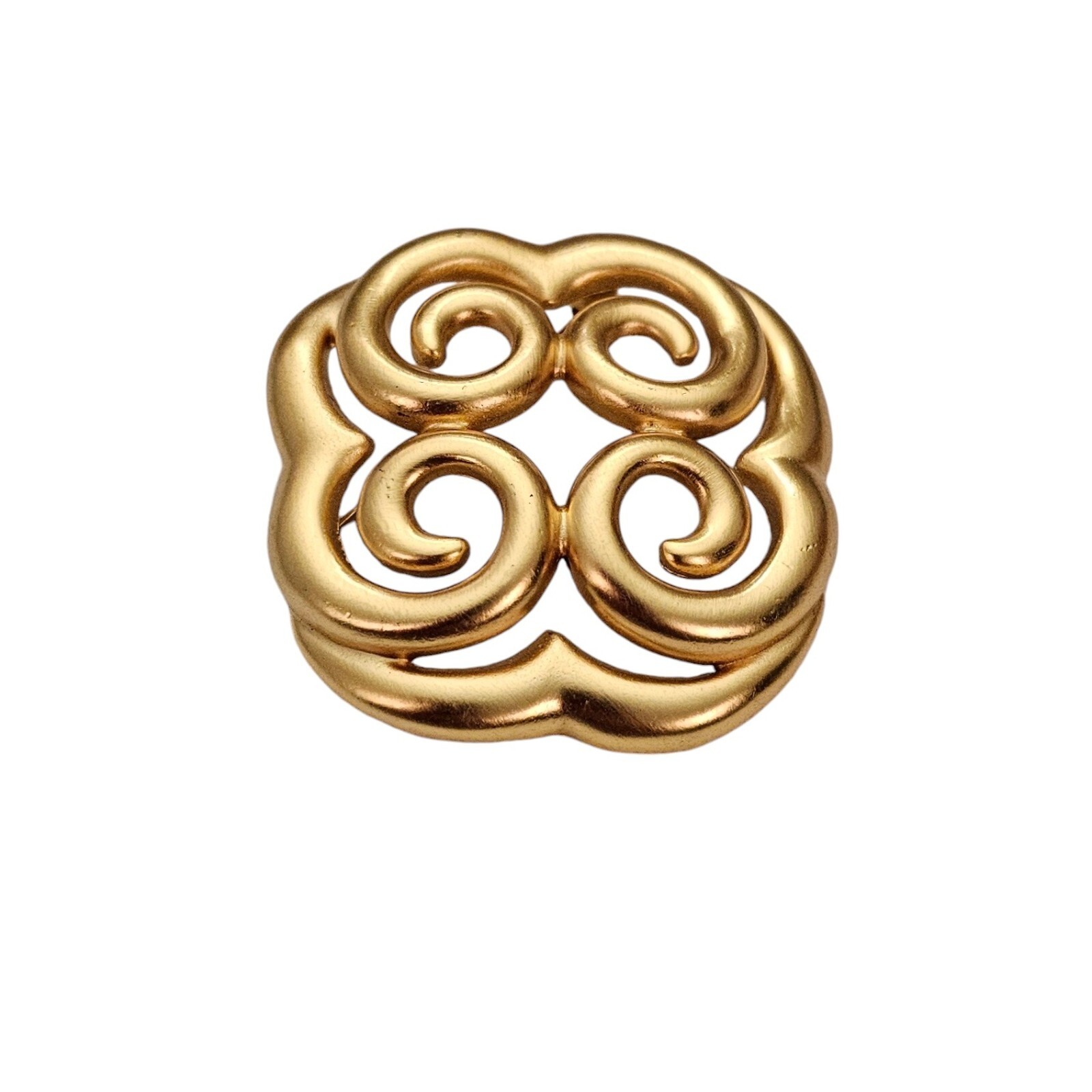 Ann Klein Matte Gold Tone Open Scroll Cross Clover Brooch Pin Signed, L497