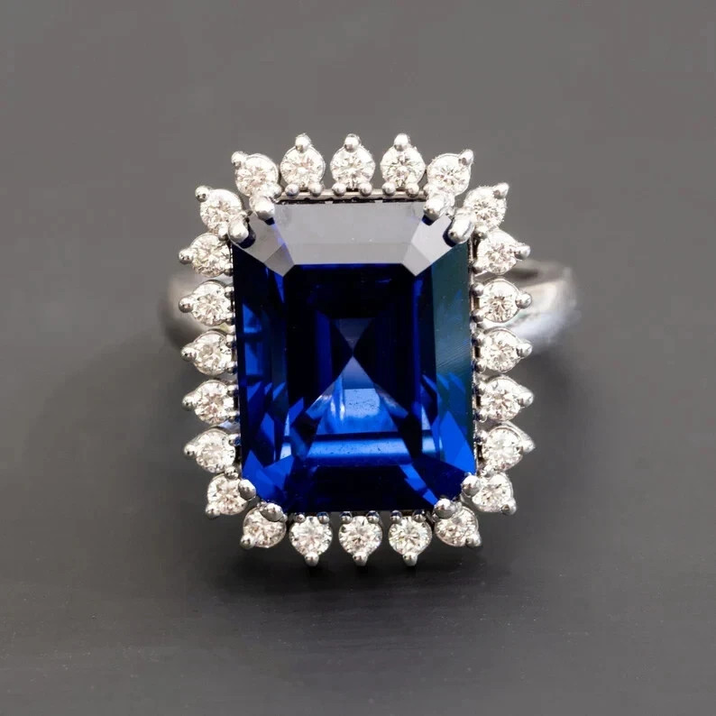 4.90 Ct Natural Sapphire & Diamond Engagement Ring 925 Sterling Silver