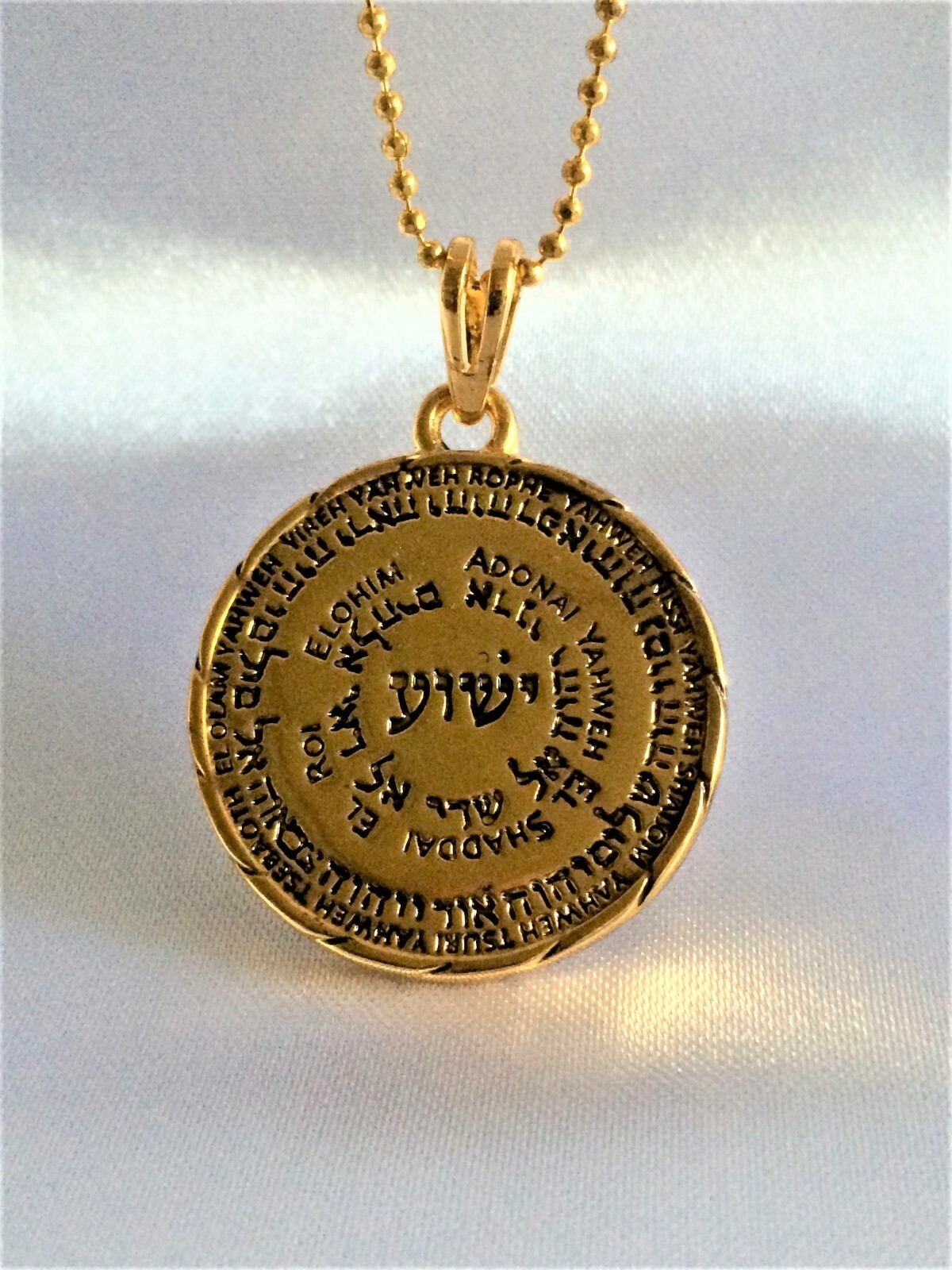 Gold Plated Yeshua Medallion Names of God Pendant Necklace