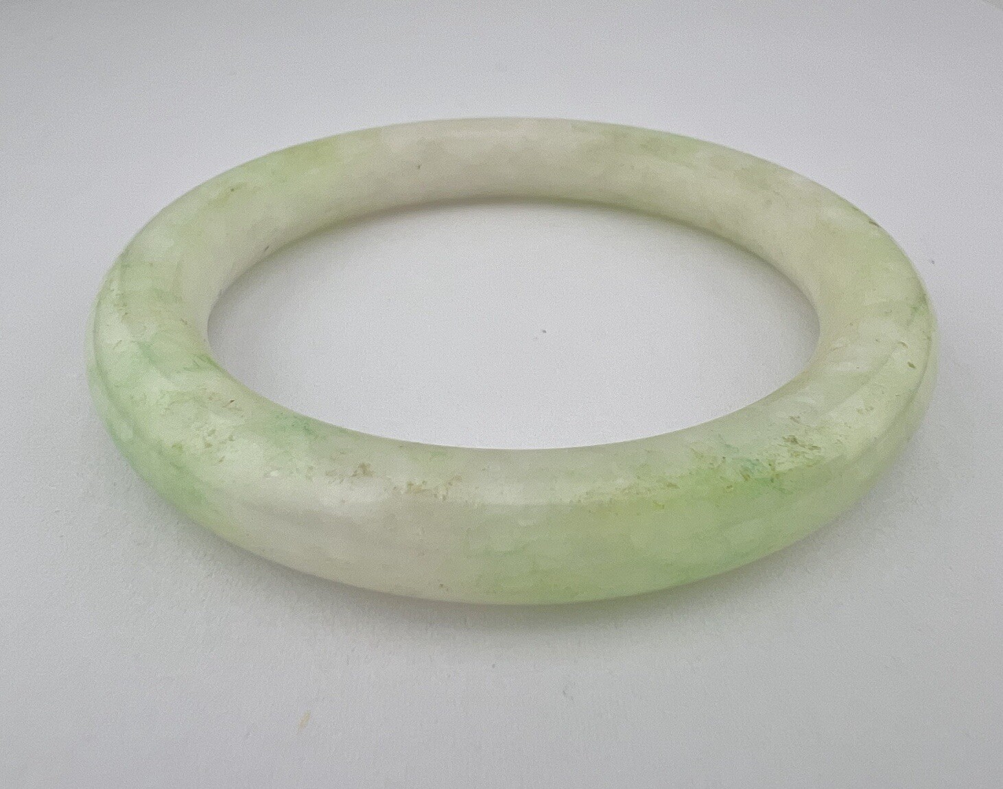 Antique Chinese Icy White & Green Jade Bangle Bracelet 69mm 32.3g
