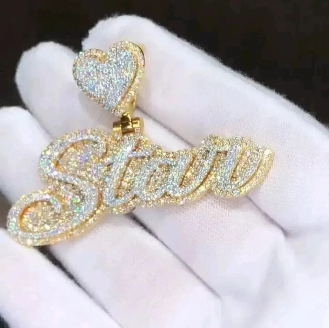 2.50 Ct Round Cut Real Moissanite Customized Name Pendant 14K Yellow Gold Plated