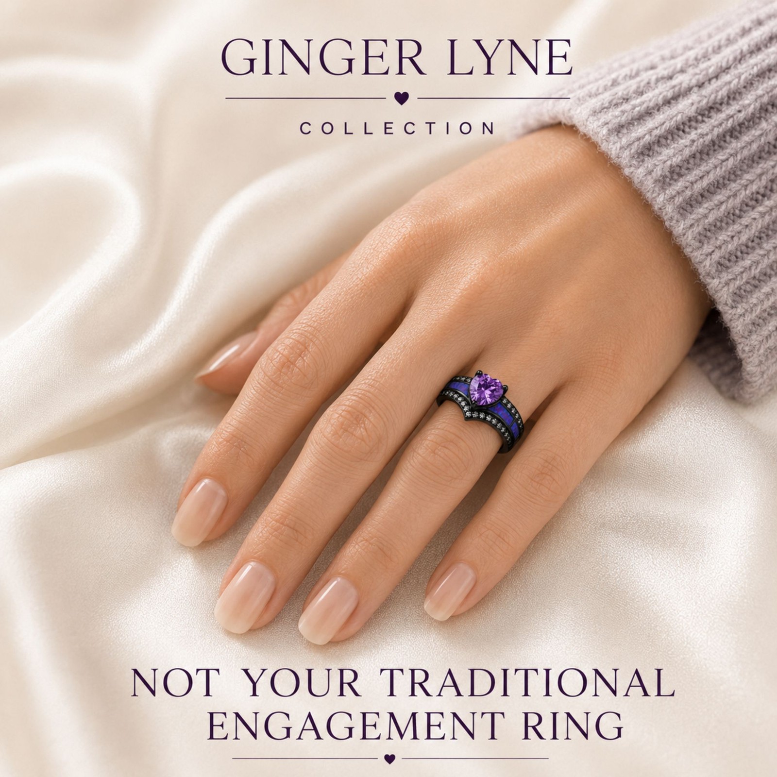 Black Engagement Ring for Women Mystic Topaz CZ Heart Promise Ring Gift for …