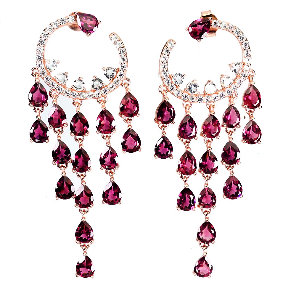 925 Sterling Silver Earrings Pear Rhodolite 5x4mm Aquamarine Gemstone Jewelry