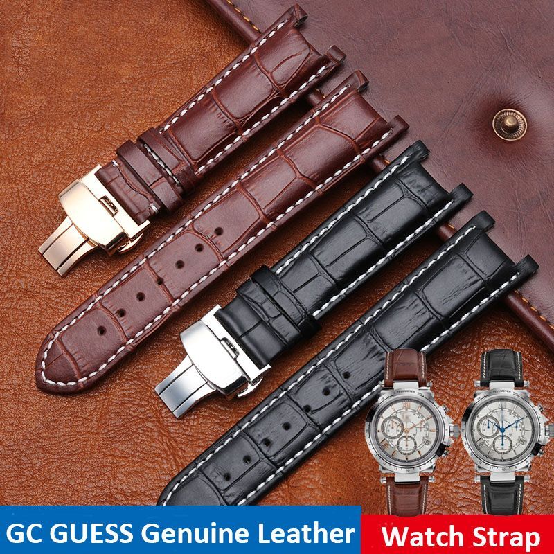 Notched Leather Watch Strap Fit For GC Guess 20x11mm 22x13mm Waterproof Bands