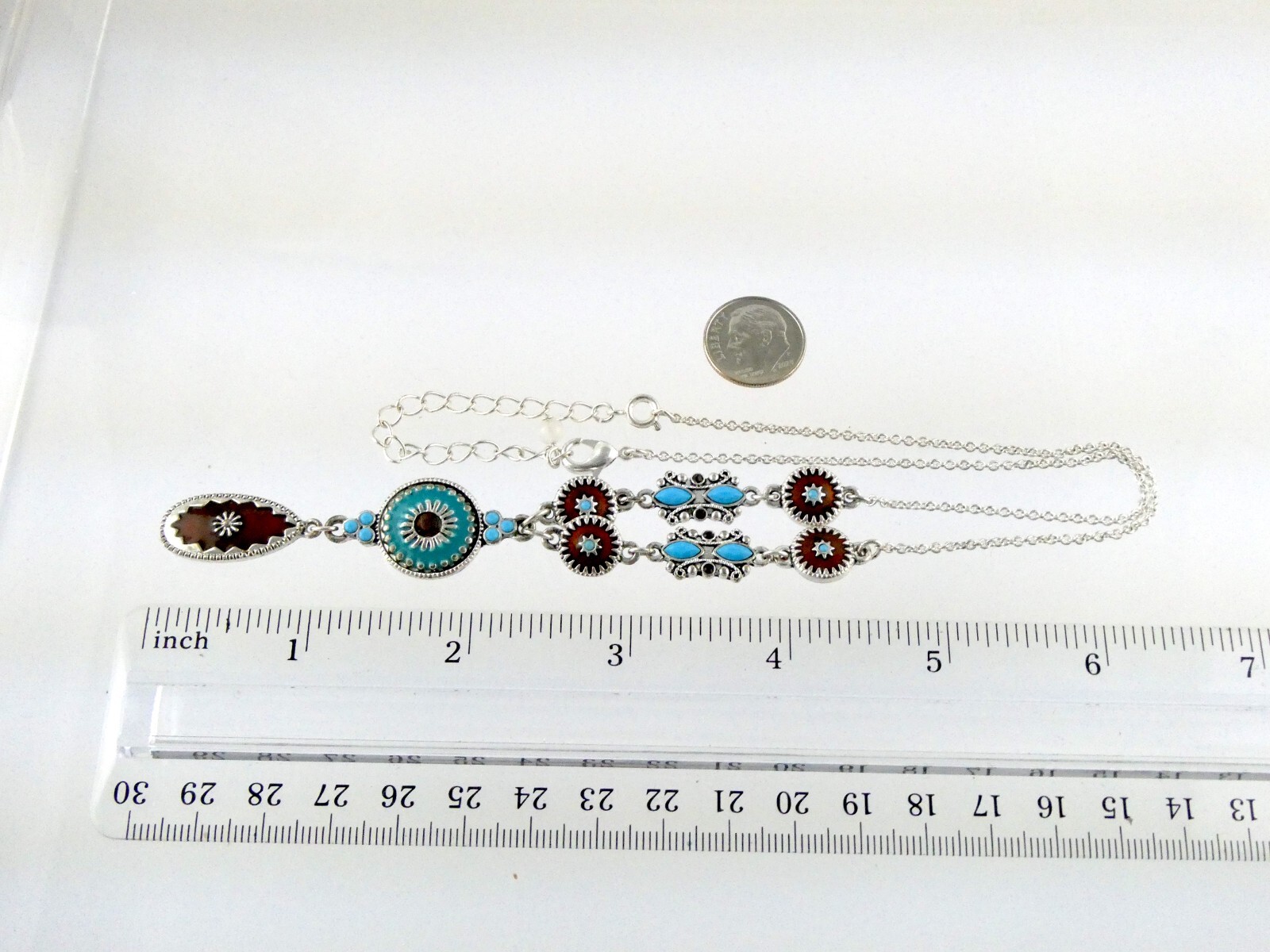 NAT Designer Southwestern Silvertone Metal and Enamel Blue and Brown Necklace