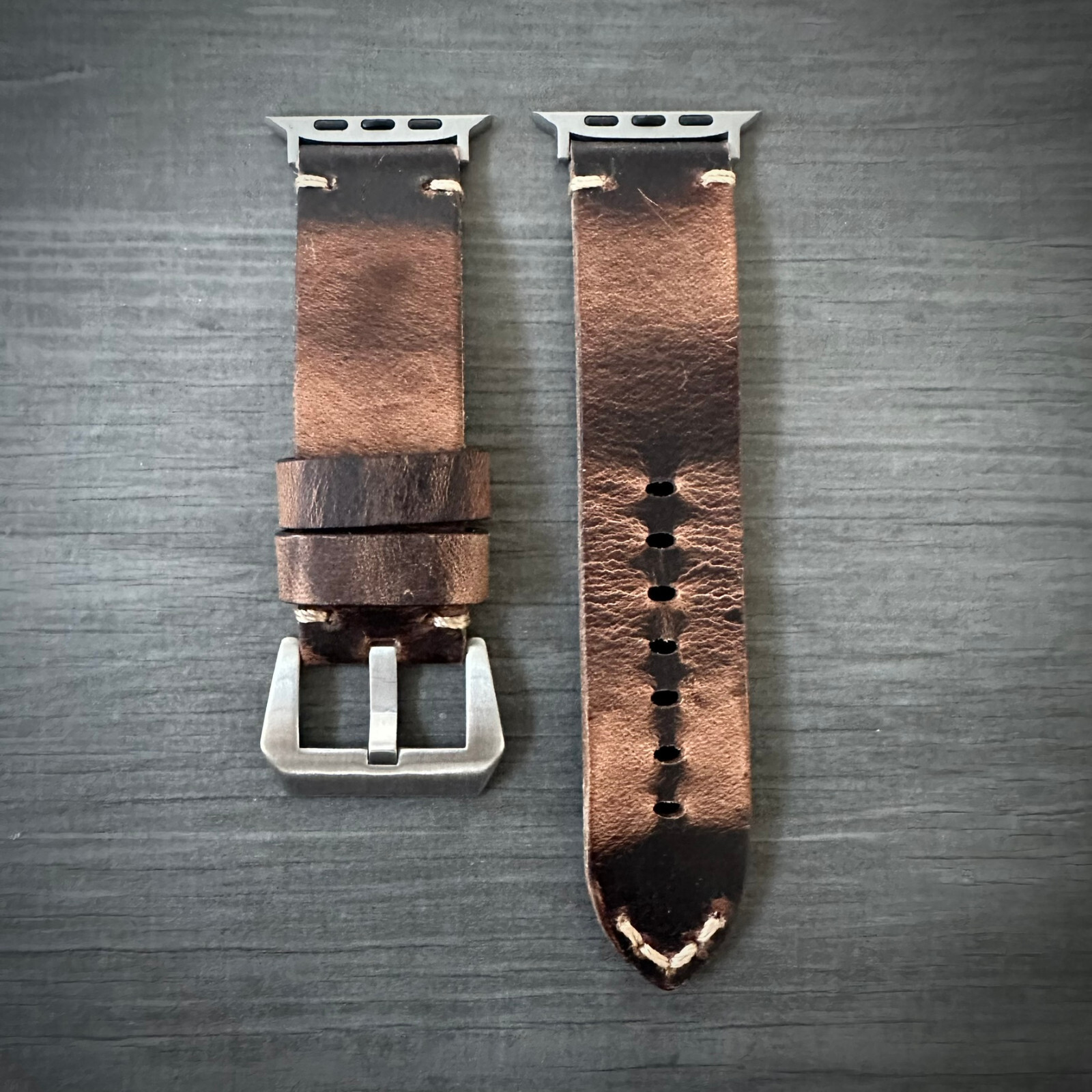 Thick Rustic Brown Leather Watch Strap Band For NEW Apple Watch ULTRA 1 2 49mm