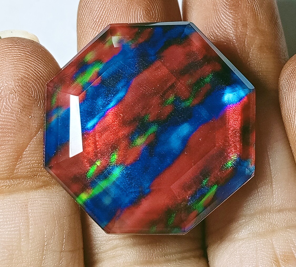 HUGE Doublet Ammolite Opal-like Organic Opal Octagon Shape 70 Ct EGL Certified
