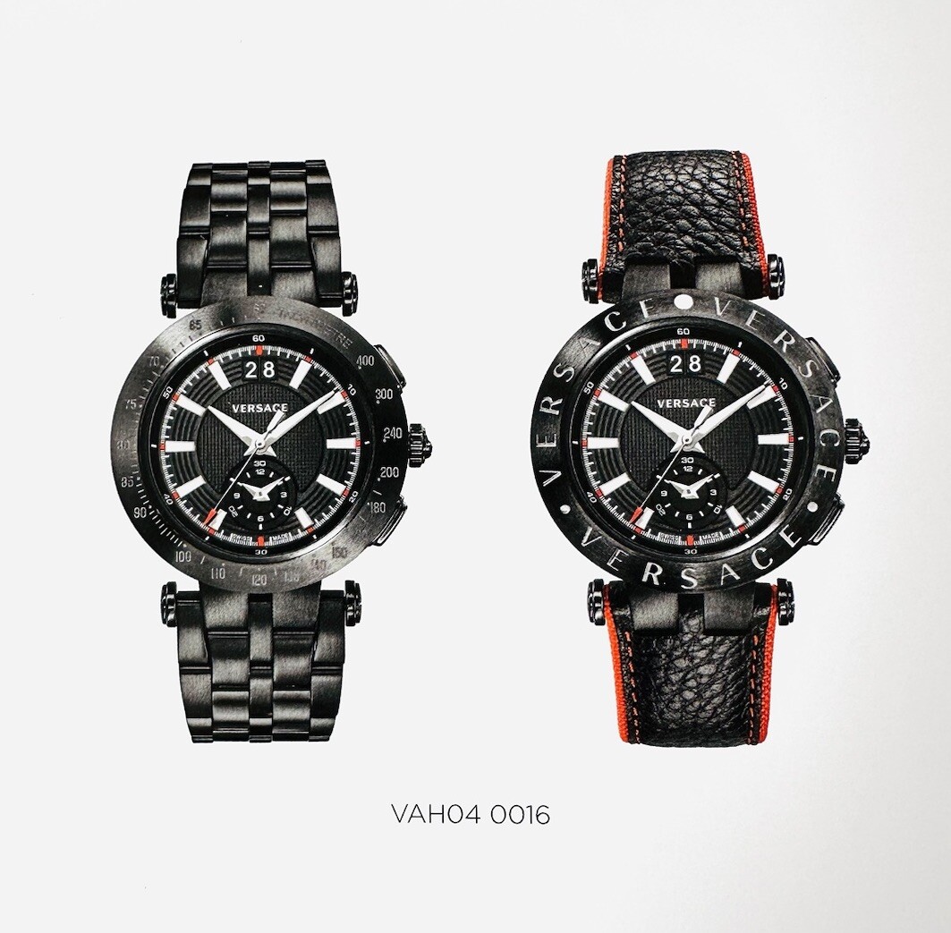 VERSACE WATCH STRAP , VAH , BLACK + YELLOW STITCHING YELLOW , TONGUE BUCKLE