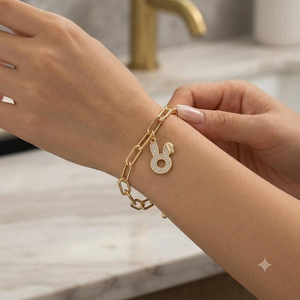 Luxury Gold Color Bunny Pearl Charm Bracelet Women Elegant Crystal Rabbit Link