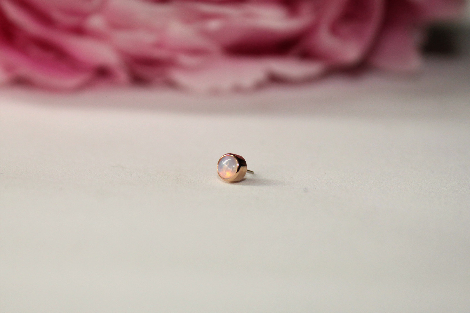 14k Solid Gold Bezel Stud With Real Opal, 25g threadless 14g and16g threaded pin