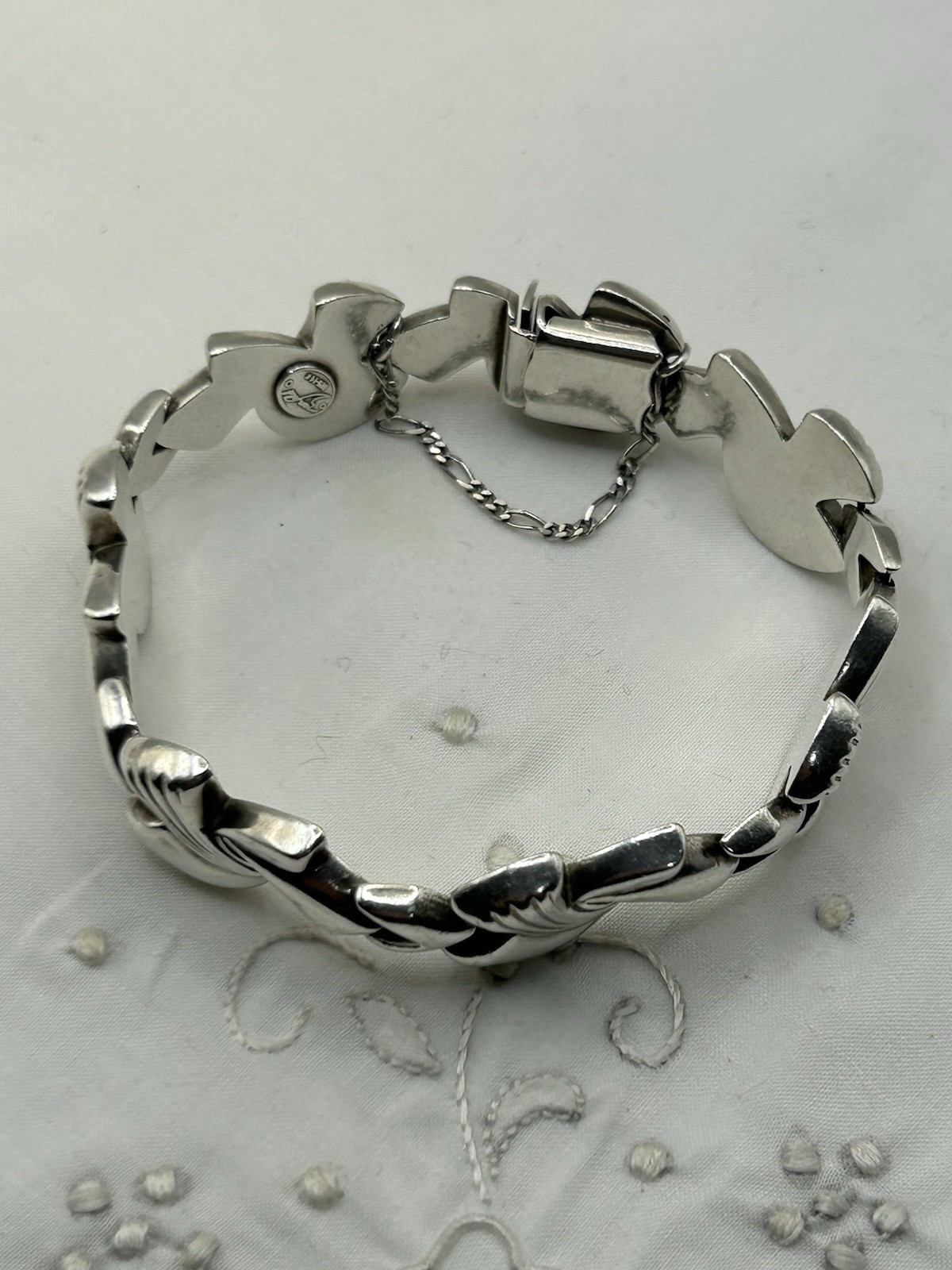 ZANFELD Sterling Silver 14K Gold Panel Bracelet 7.5″ Long with Safety Chain