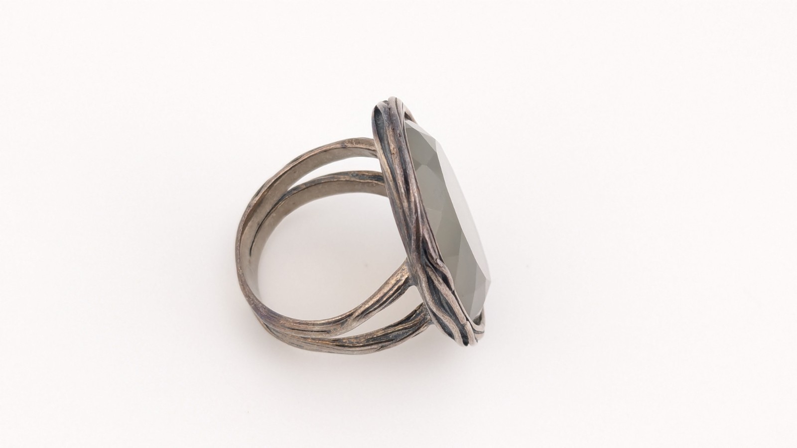 Vintage Sterling Silver Ring PZ Israel 925 Paz Creations Gray Agate Size 7