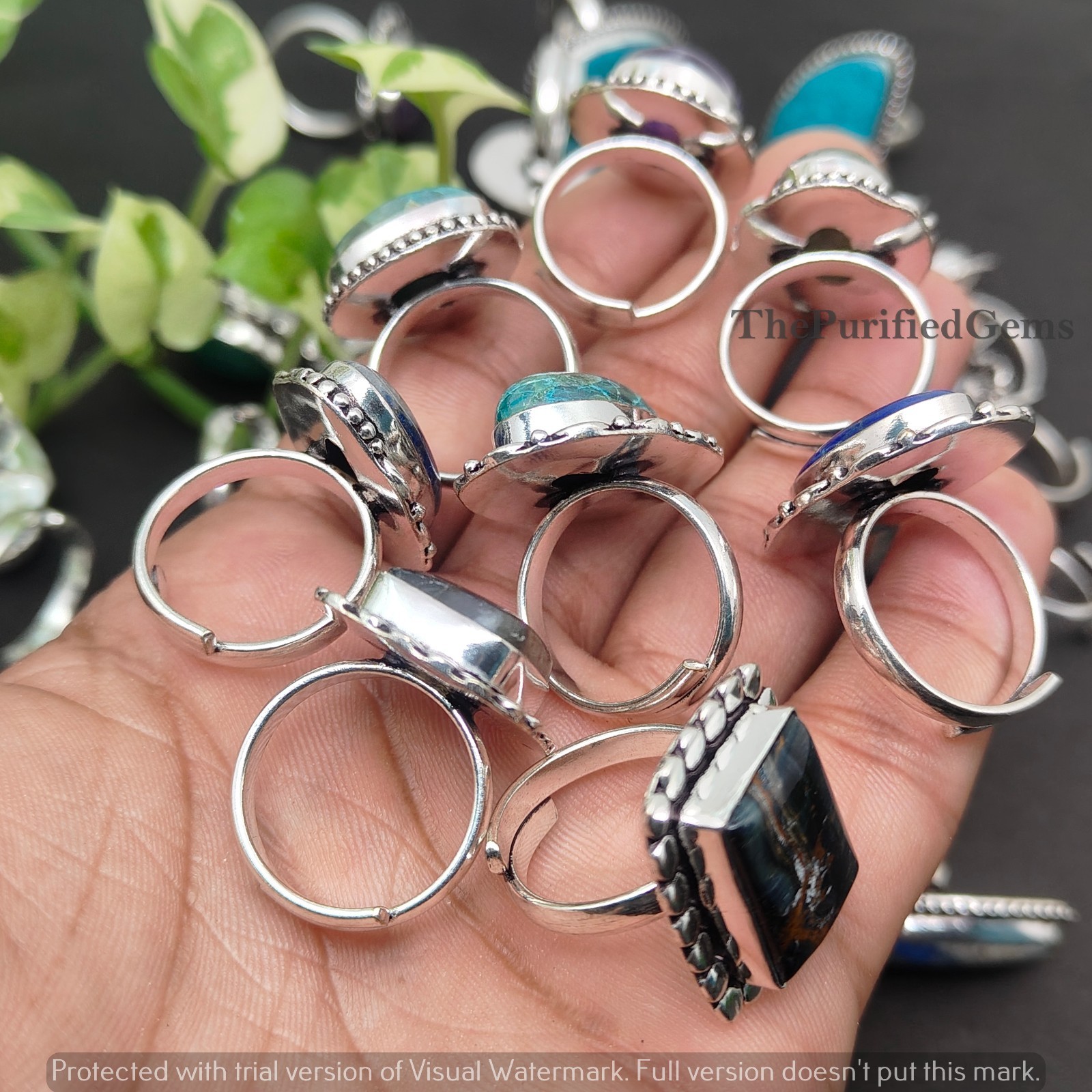 Dainty Multi Gemstone Rings Lot~925 Sterling Silver Plated Stackable Boho Rings