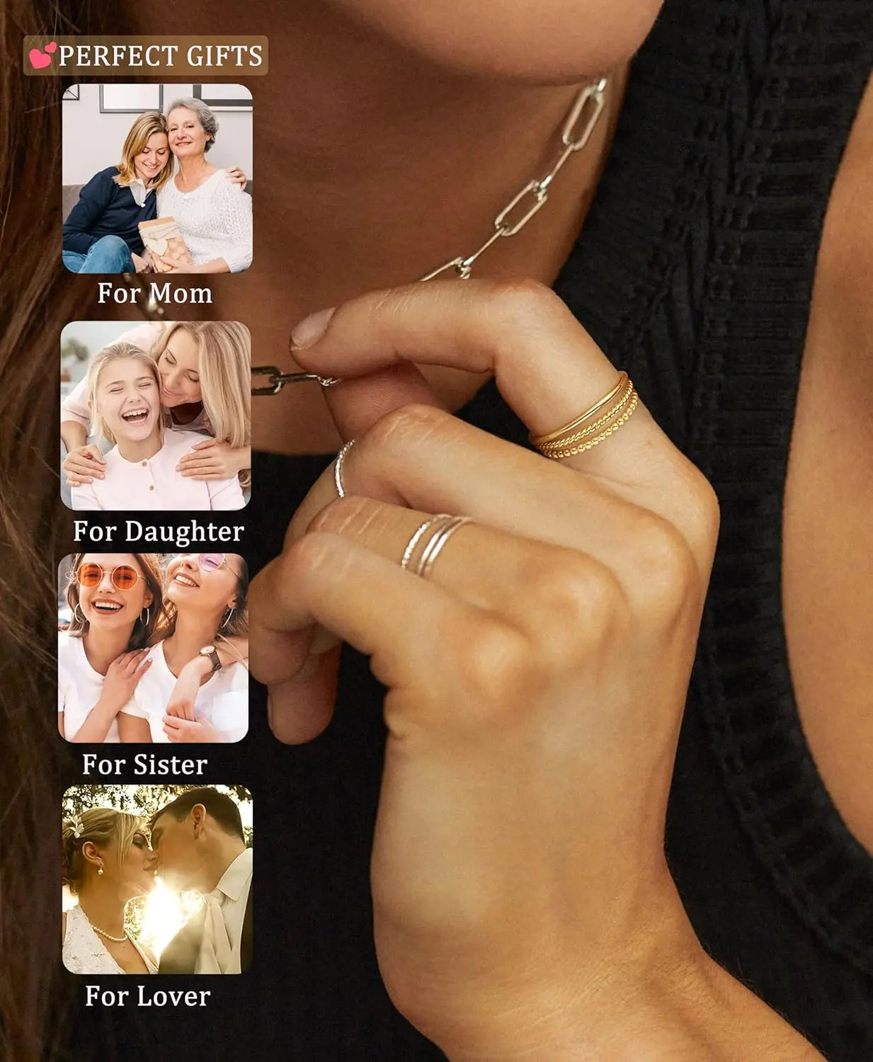 Women Non Tarnish Stackable 1.3mm Thin Ring 14K Gold Plated Dainty Ring Set.