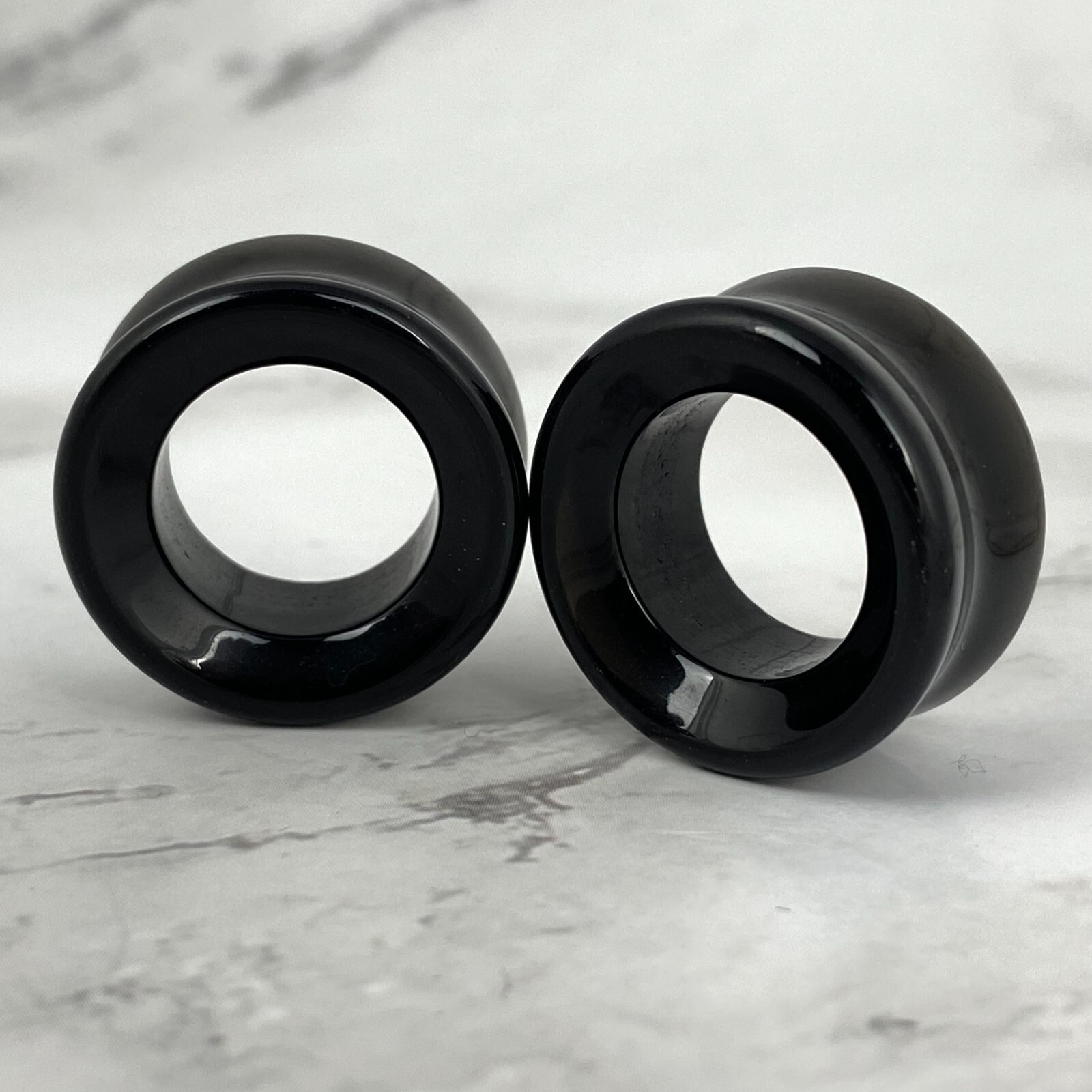 Pair of Black Agate Stone Concave Tunnels set gauges organic plugs