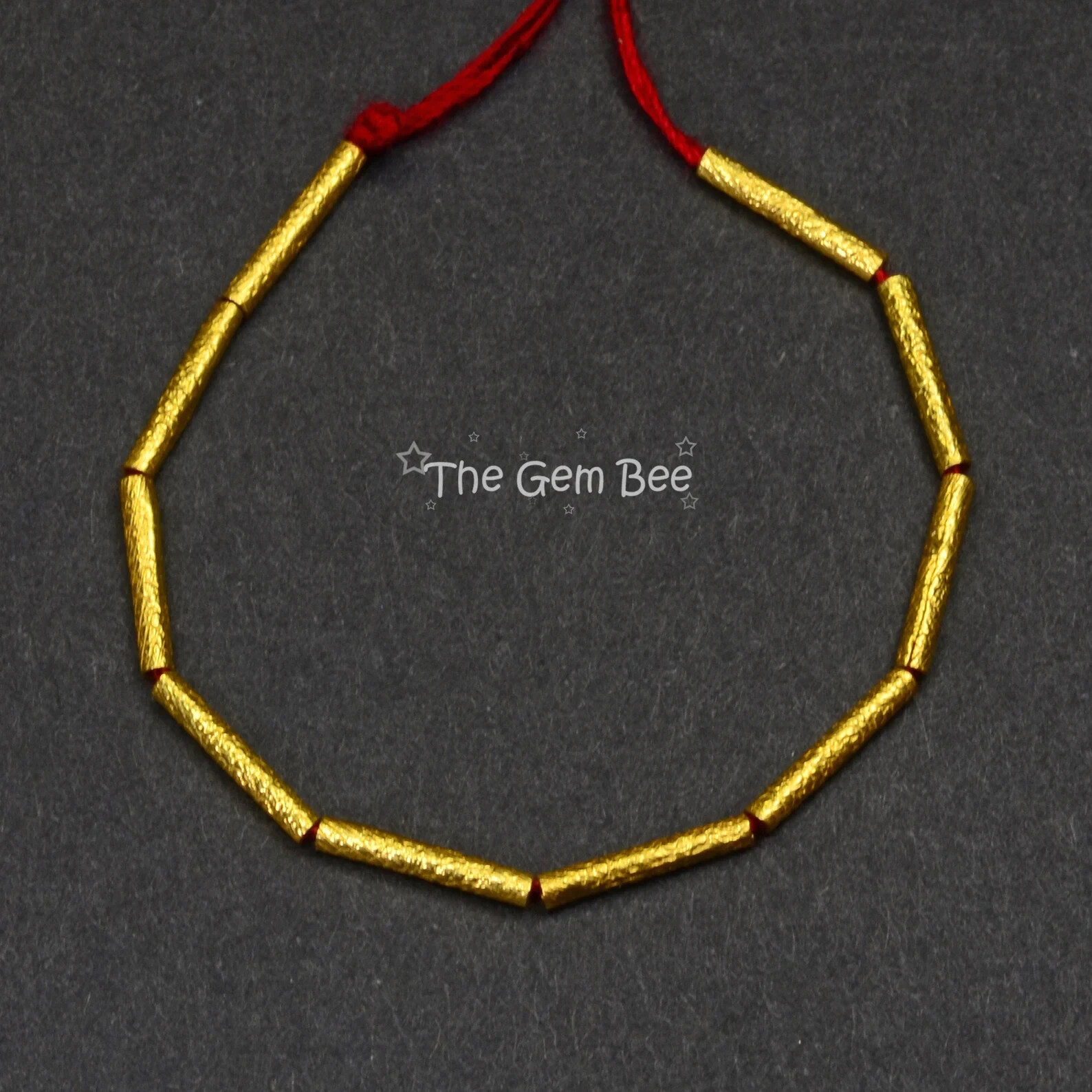 8.5mmx1.5mm 18k Solid Yellow Gold Textured Tube Spacer Beads Findings 3.35 INCH
