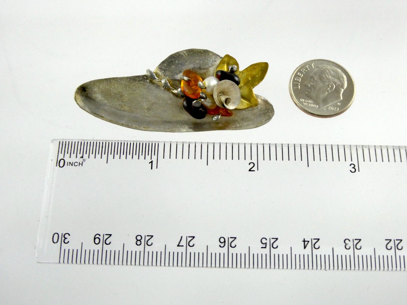 Vintage Handmade Sterling Silver Multi Gemstone Hat Pin or Brooch 925 6g 2 Inch