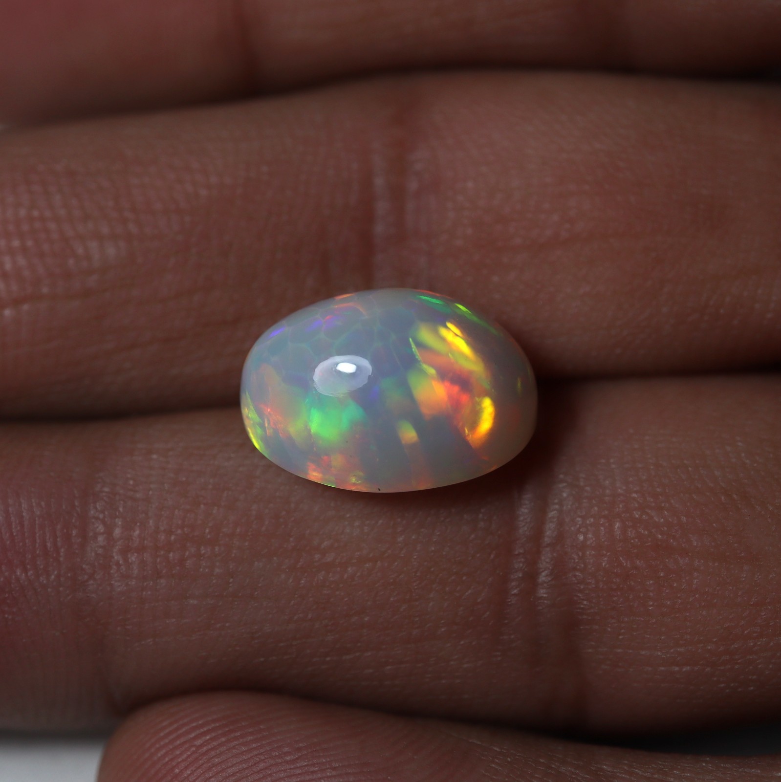 6 Cts 14.6×10.8 MM Natural Honeycomb Multi Fire Ethiopian Opal Oval Cabochon