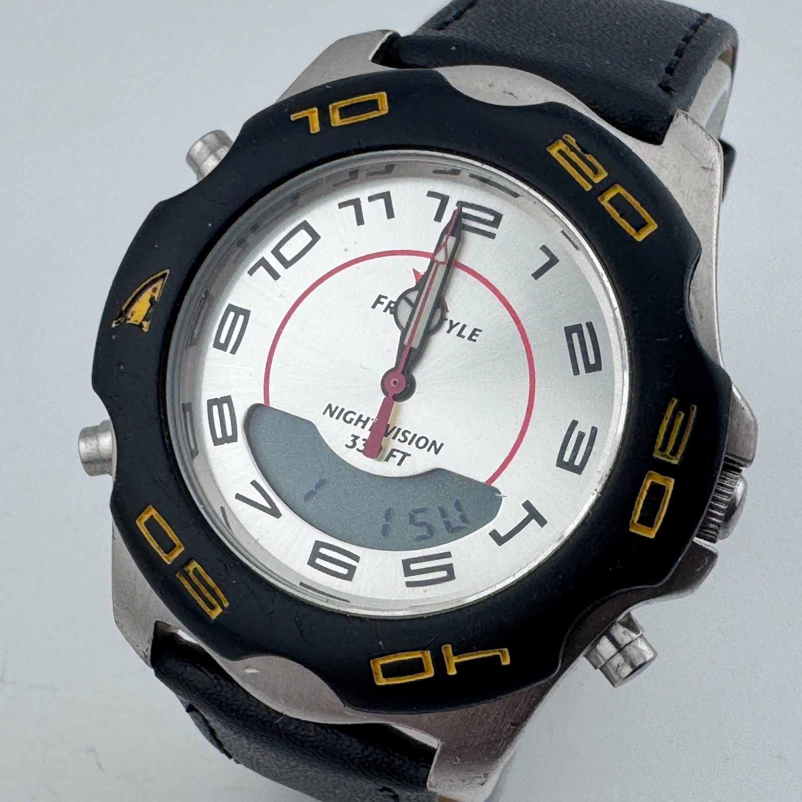 Freestyle Analog Digital Watch Men Silver Rotating Bezel Chrono ~ Partial Work