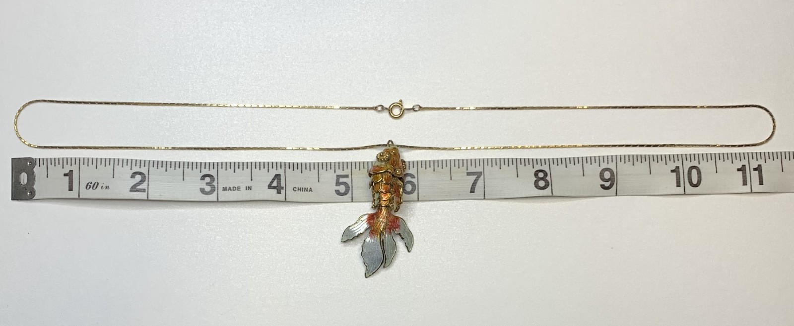 Vintage Articulated Koi Fish Pendant Necklace Cloisonne Enamel Gold Tone 23.5”