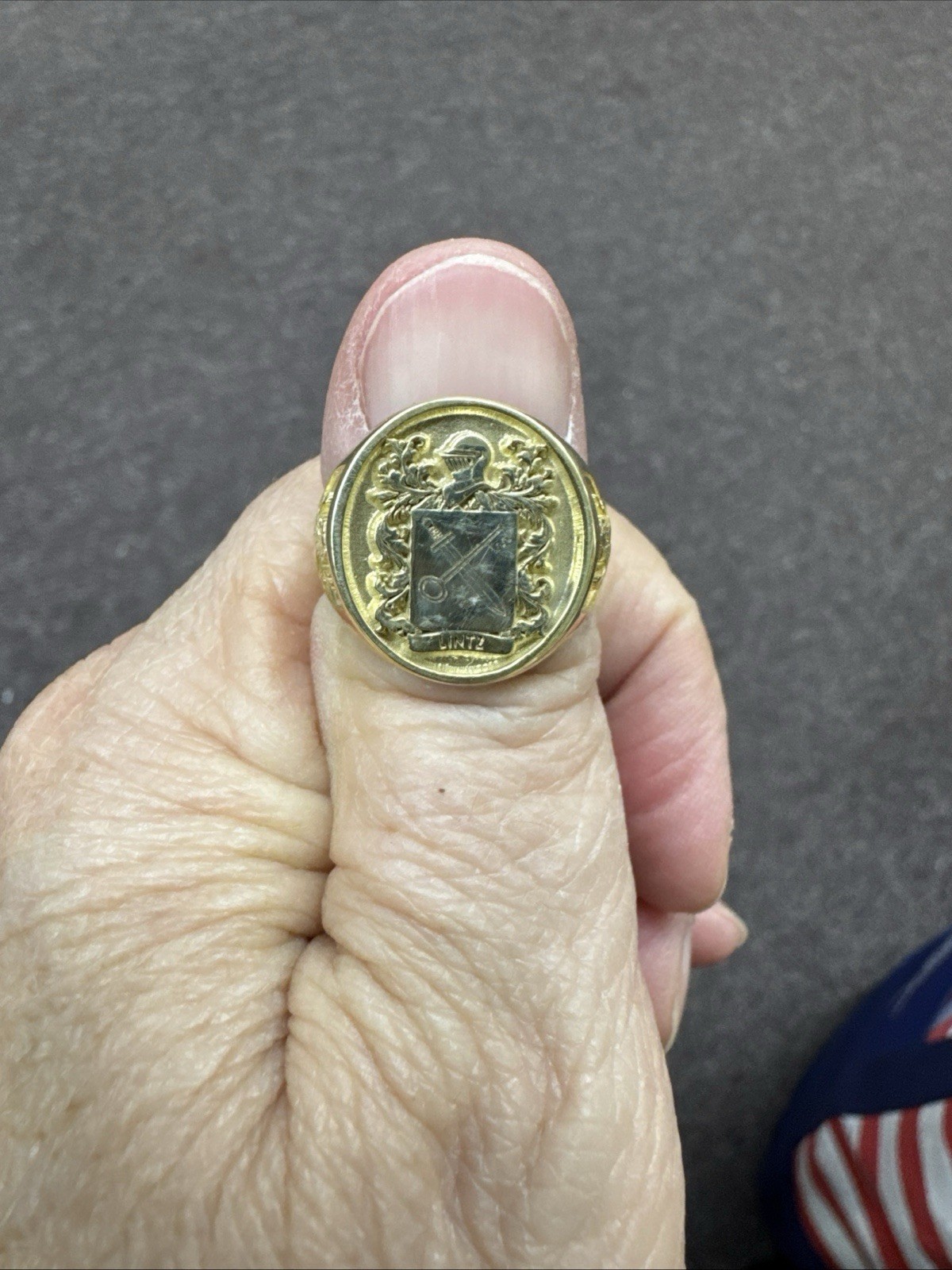 Silver 9.25 Gold Family Crest Signet Ring Traditional coat of arms With Helmet