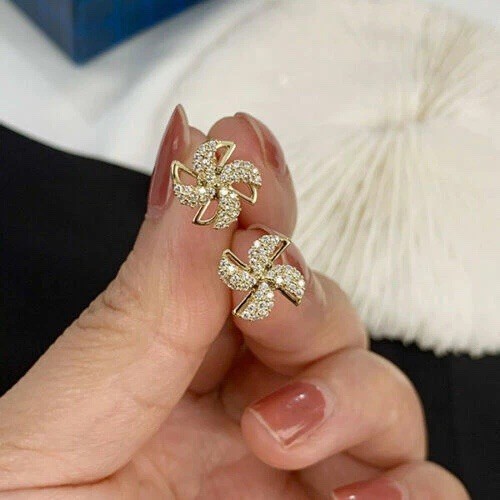 Elegant Cubic Zirconia Jewelry Silver Plated Stud Earrings Women Lab-Created