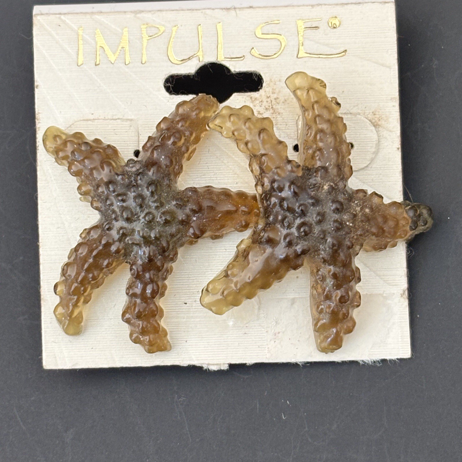 Vintage Impulse Resin Or Plastic Starfish Stud Earrings- Semi-Transparent ;New
