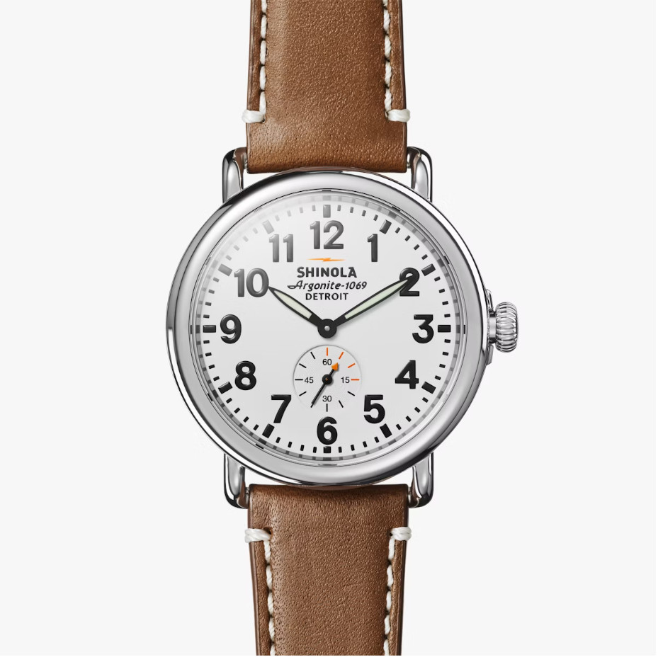 New Shinola Runwell White Dial With Brown Leather Strap Watch 41mm Men Women