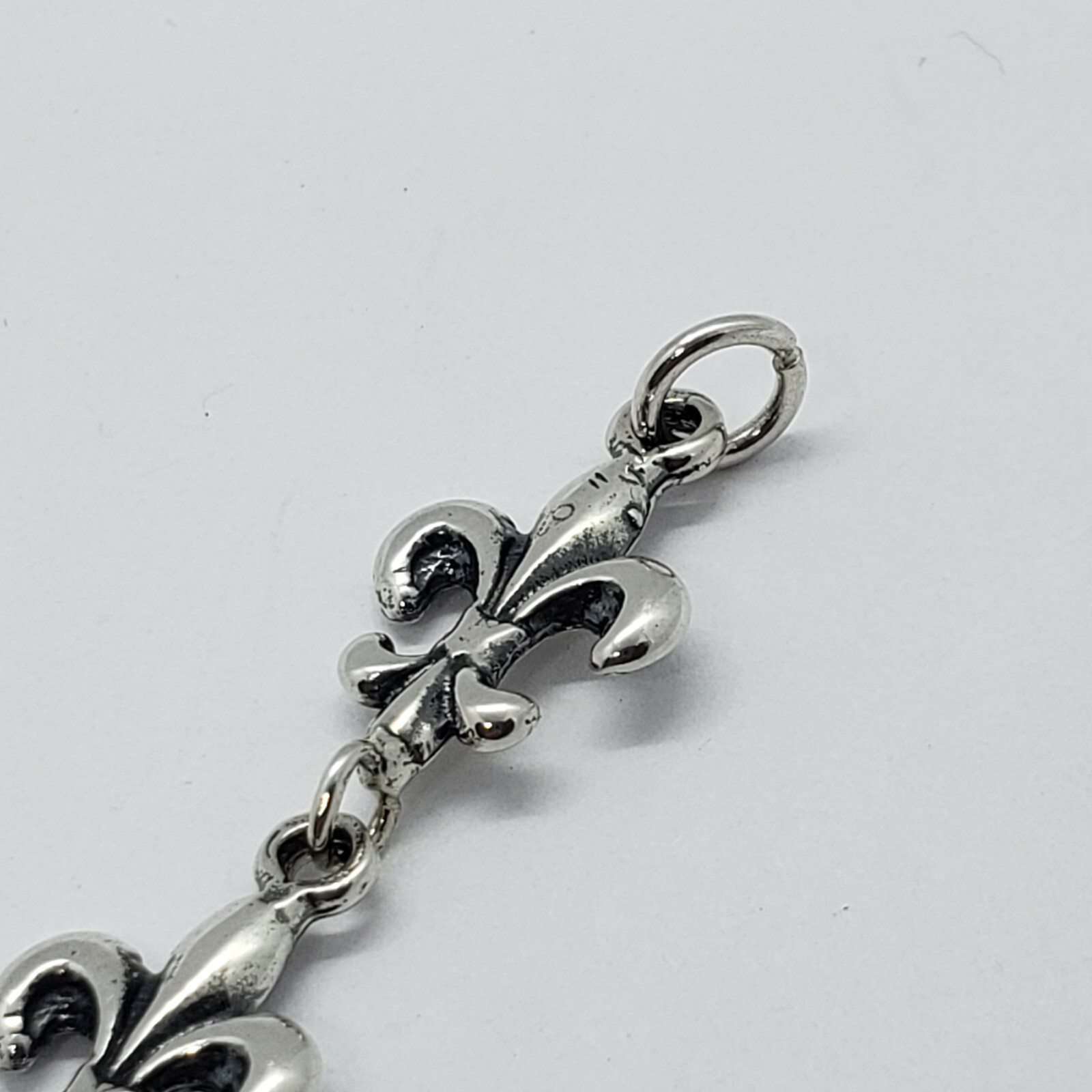 925 Sterling Silver Fleur De Lis French Lily Bracelet Anklet 7.5 inches Long