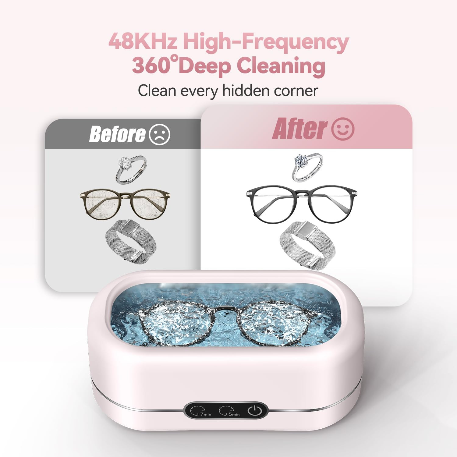 Jewelry Cleaner Ultrasonic Machine, Upgraded 48Khz Ultrasonic Cleaner with 304 S