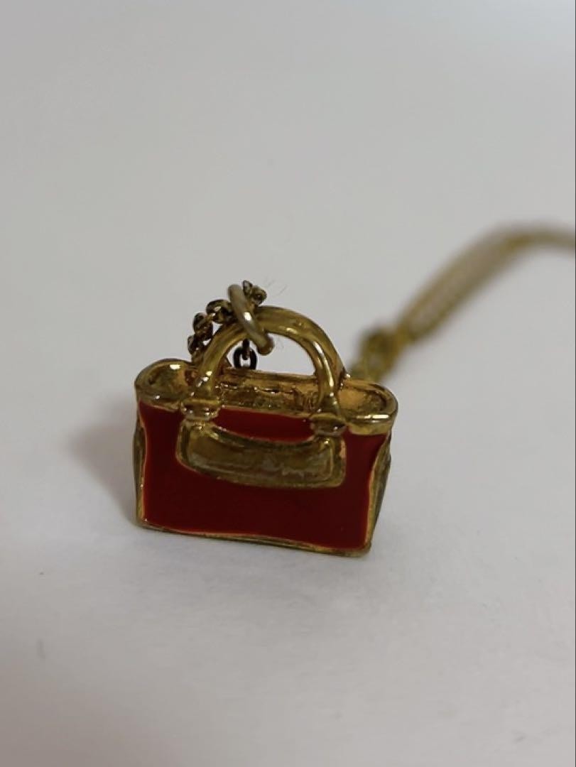 CELINE Necklace Handbag Motif Pendant Enamel Red Gold Length: 20.5 in.Vintage