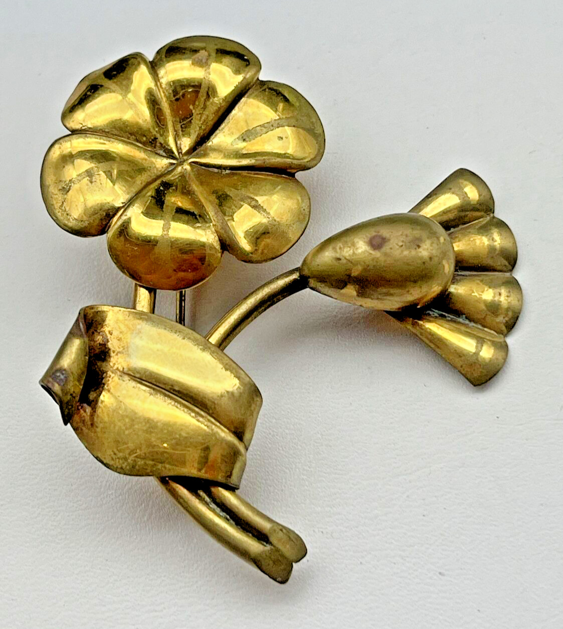 Large Antique Vintage INDUSTRIA Made in ARGENTINA Brass Flower Art Deco Brooch