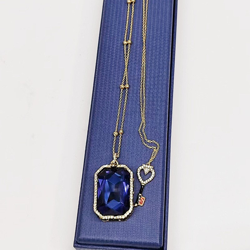 Swarovski Mysterious Tarot Series Rectangular Sweater Necklace Blue Double-Sided