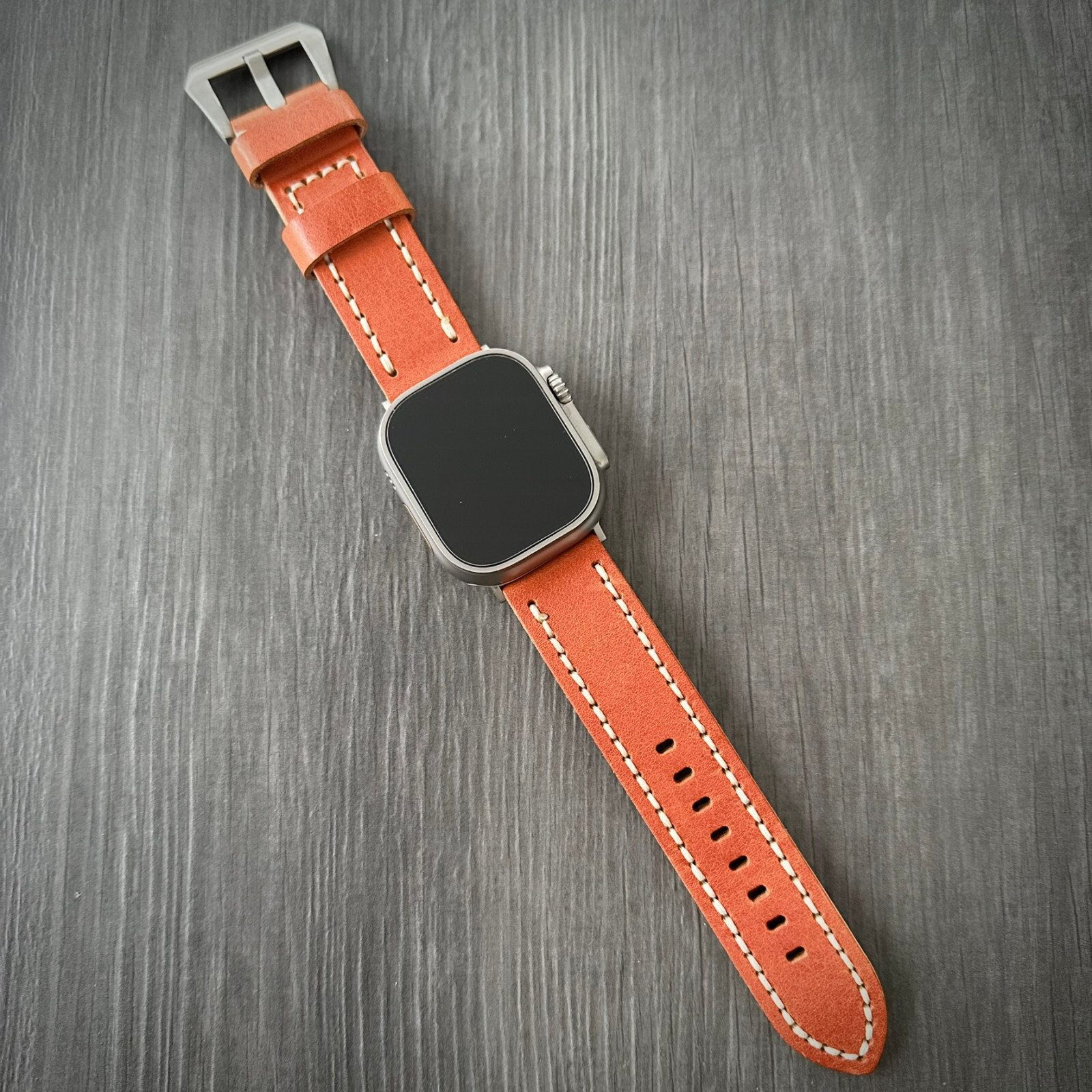 Vintage Orange Leather Watch Strap Band For Apple watch Ultra 1 2 49mm