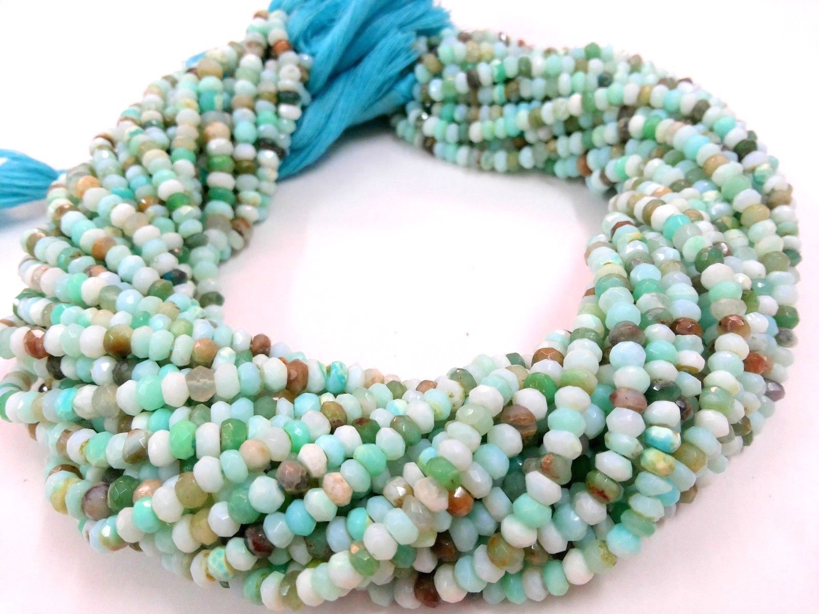 Peruvian Opal Rondelle Faceted 3-4mm/4-4.5mm Beads 12″inch 3 Strand Natural