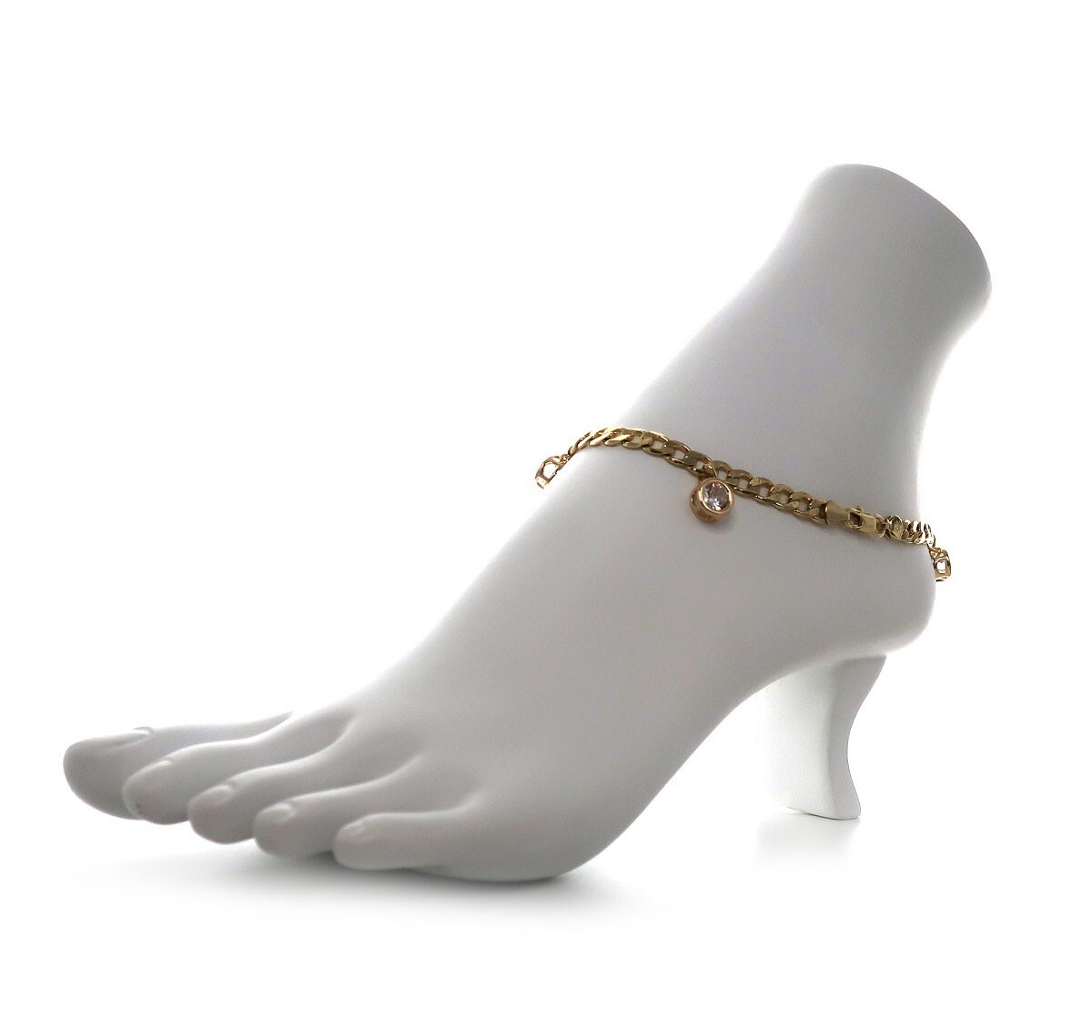 5mm Italian Mariner Anchor Chain Anklet Cubic Zirconia Bracelet 14K Gold Plated