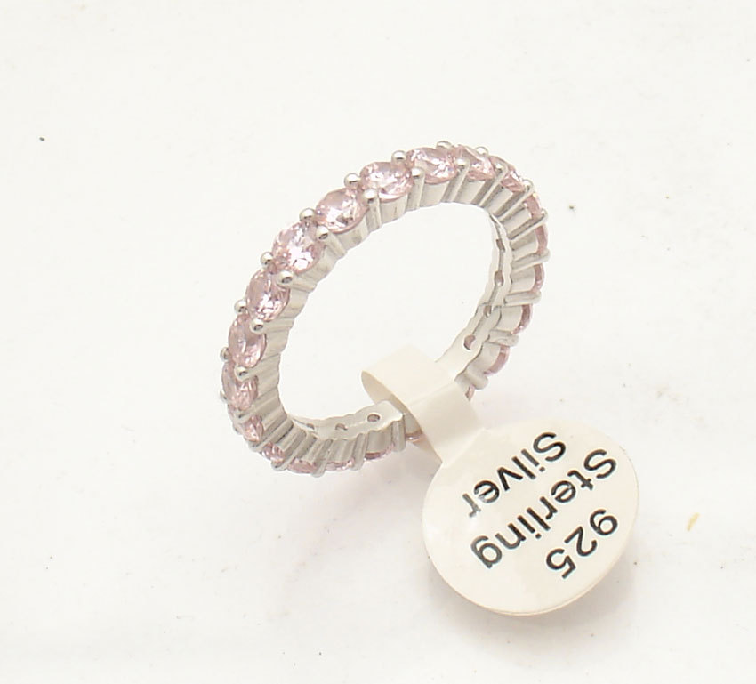 Full Eternity Simulated Pink Sapphire CZ Band Ring Anti-Tarnish REAL 925 Silver