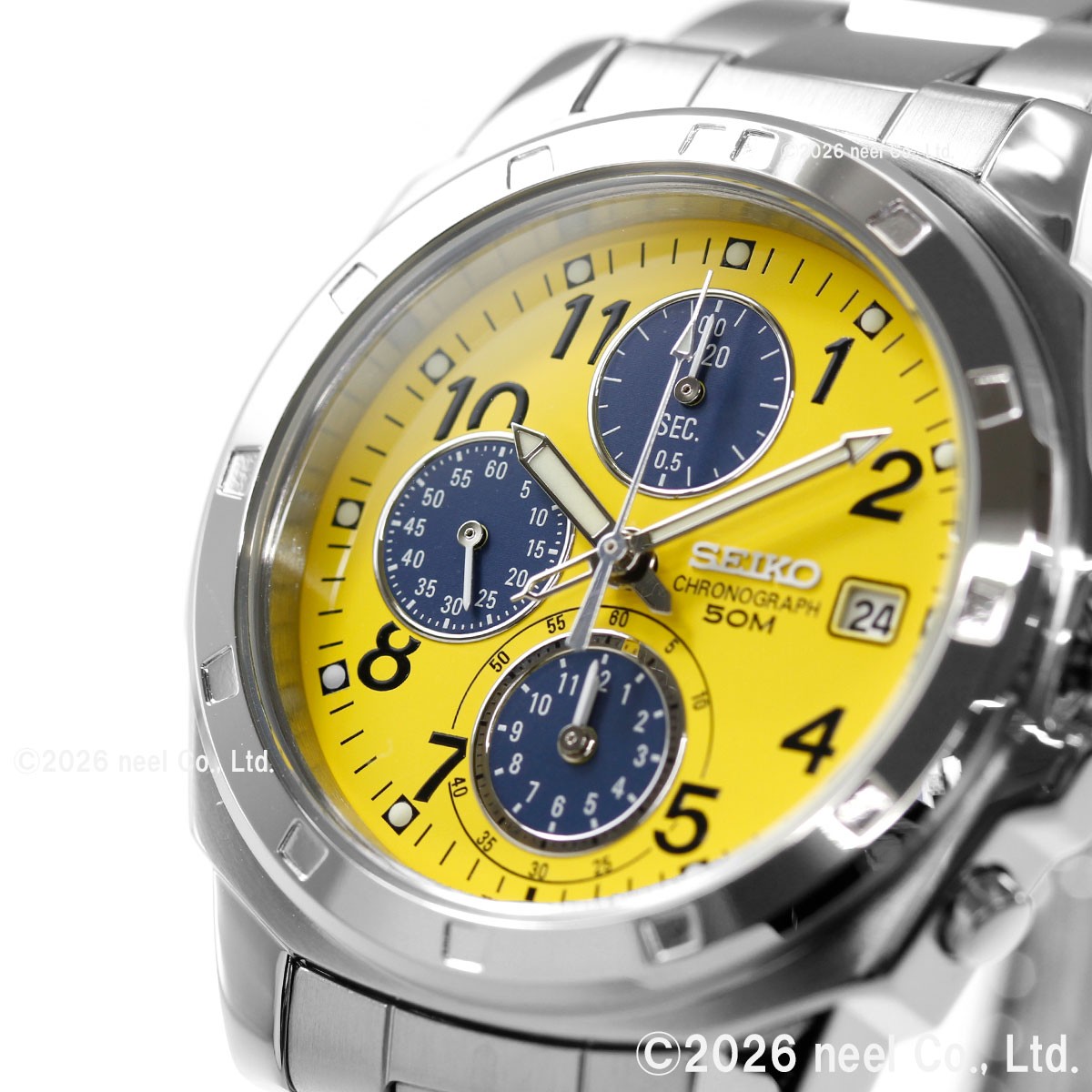 SEIKO Chronograph SND409PC Men’s Watch Yellow Silver Stainless Steel