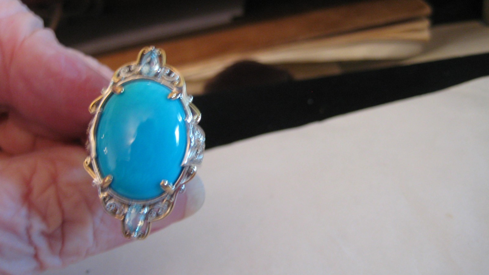 NICE GEMS EN VOGUE/MICHAEL VALITUTTI 925 TURQUOISE & BLUE TOPAZ RING, SZ 7