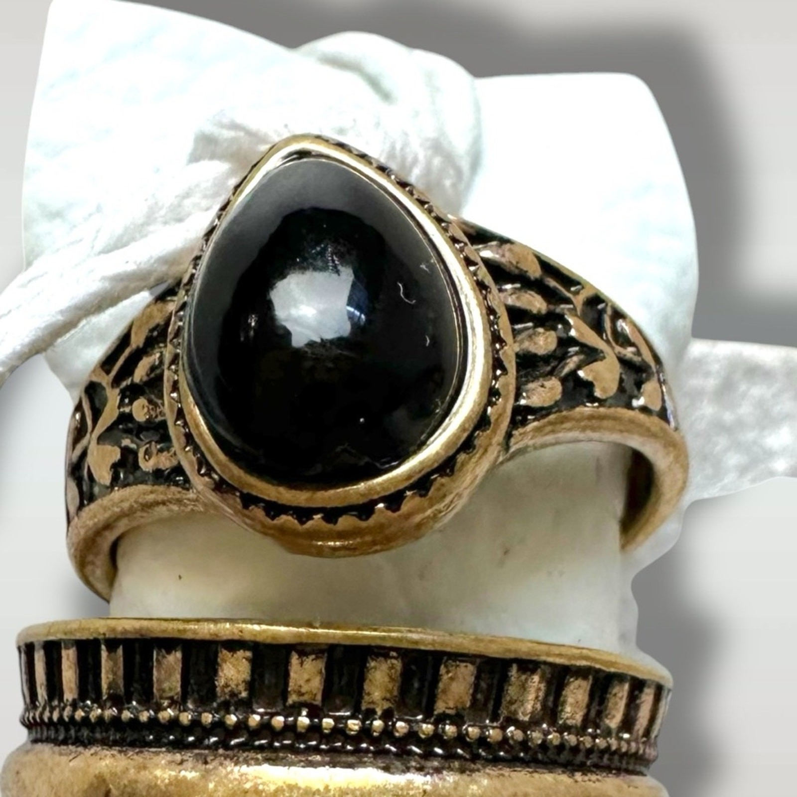 Free People Count Your Lucky Stars Ring Set in Antique Gold Onyx Bohemian Witchy