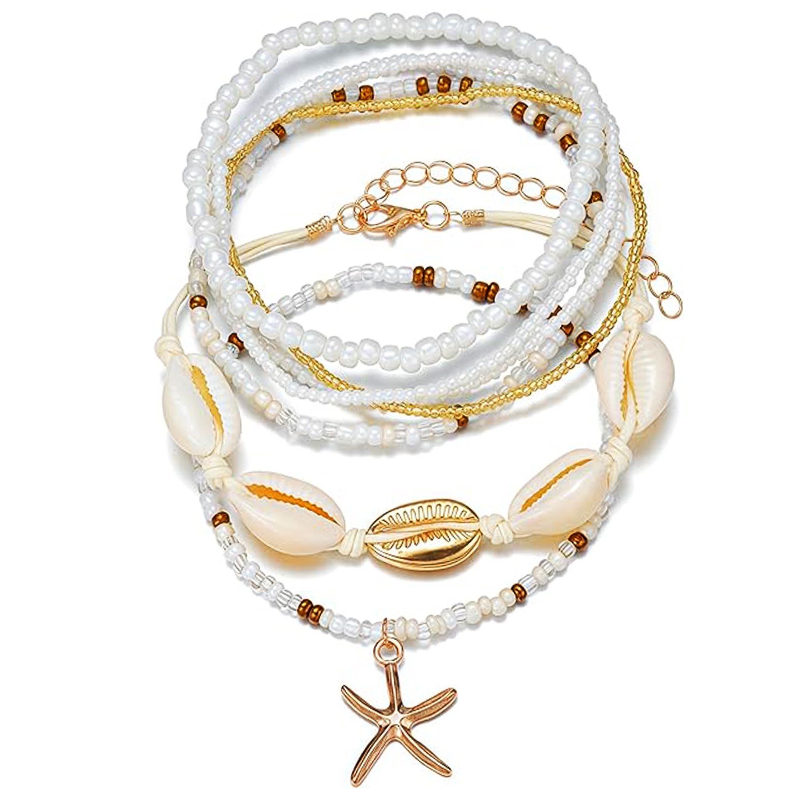 Beaded Shell & Starfish Anklets for Women – Cute Ankle Bracelet Set